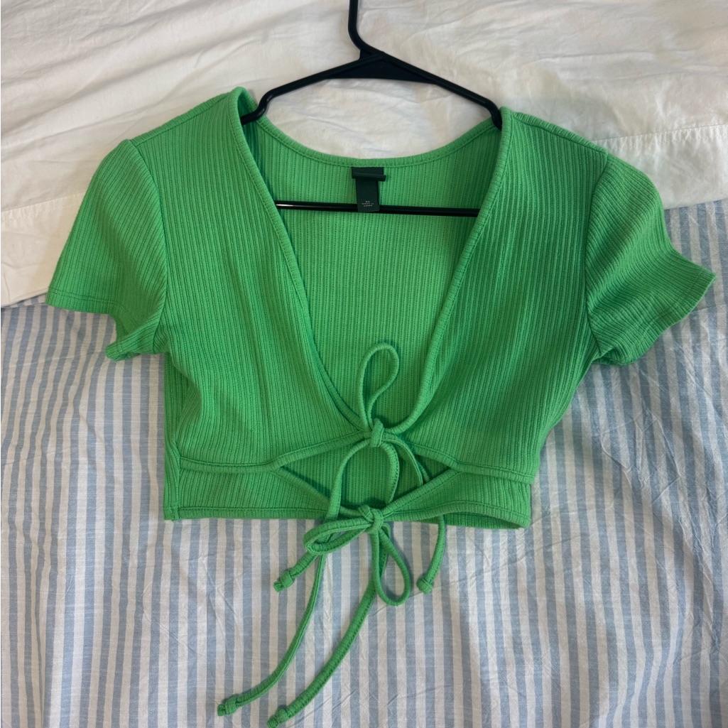 Green Tie-Front Crop Top